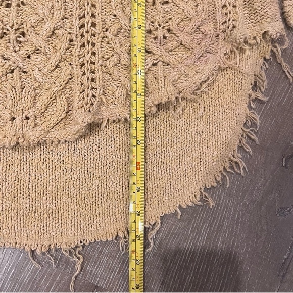 Free People Cross my Heart Gold frayed hem open knit sweater size Small - Picture 6 of 7